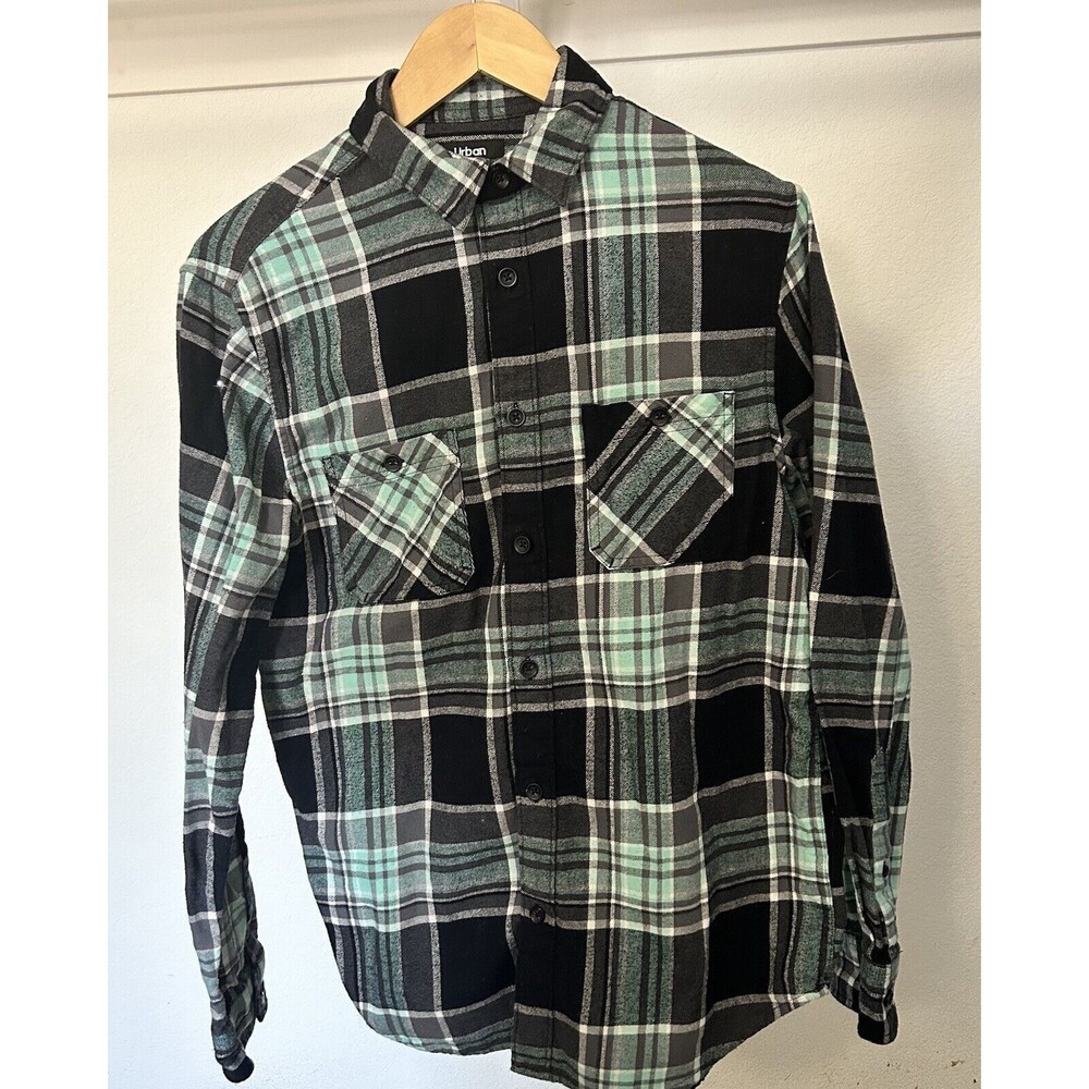 Urban Pipeline Men's Soft Button-Down Plaid Shirt - Size S Green & Black